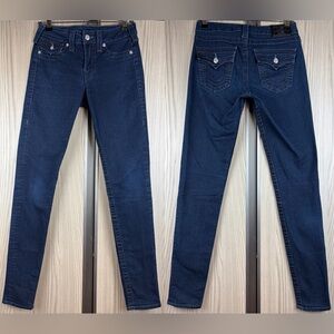 NWOT True Religion ‘SERENA’ Super Skinny Jeans ~ in Blue w/ Crystal Buttons ~ 28
